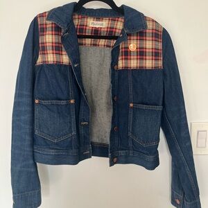 Madewell Blue Denim Jacket with Red Plaid